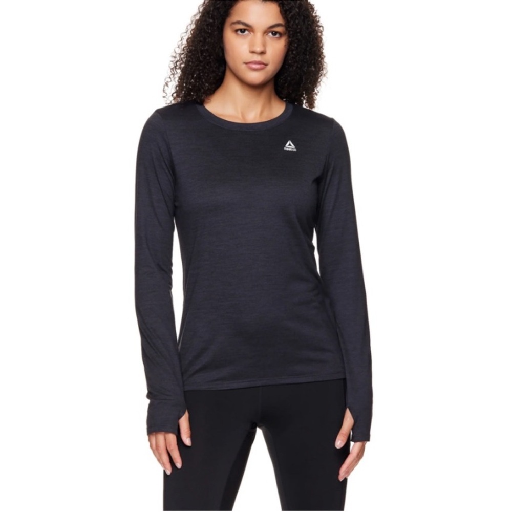 REEBOK Women’s XXXL Black Heather LS Thumbhole Legacy Performance Top Tee NWT